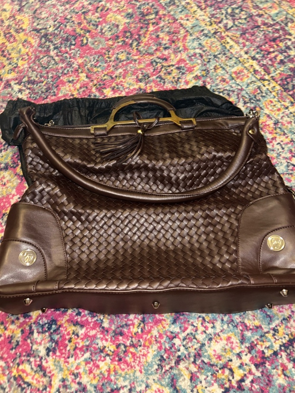 Woven Leather Tote Bag - Brown
